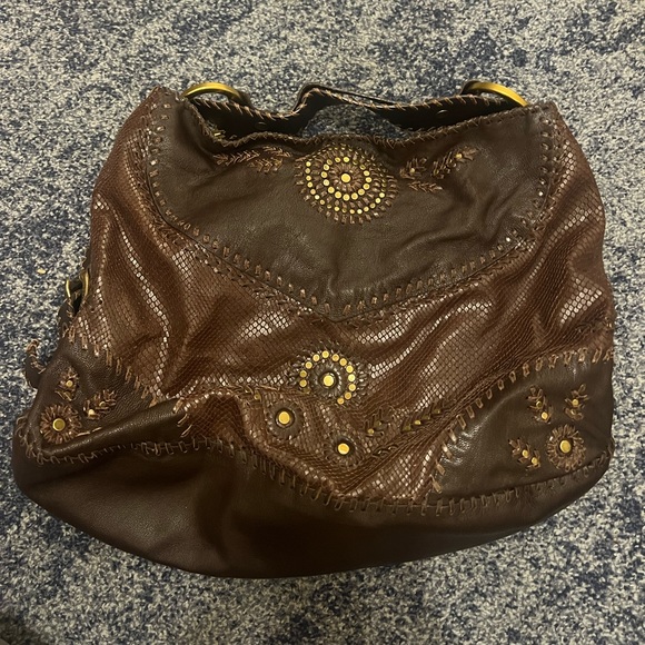 Isabella Fiore Brown Leather Handbag with Gold - Picture 2 of 4